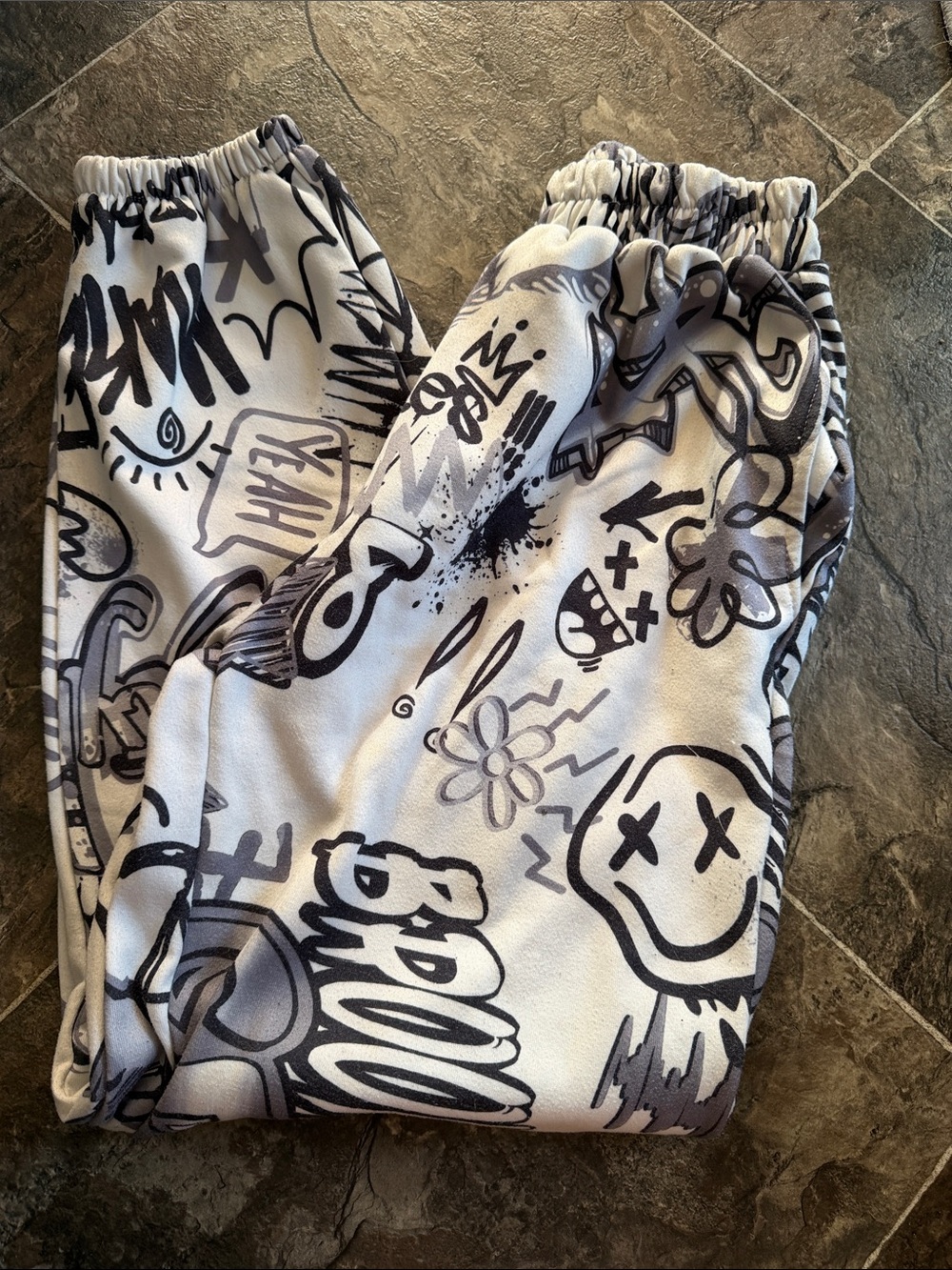 Urban Outfitters White & Black Graffiti Print Joggers